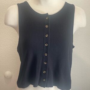 American eagle black button up crop tank top cotton blend raw hem